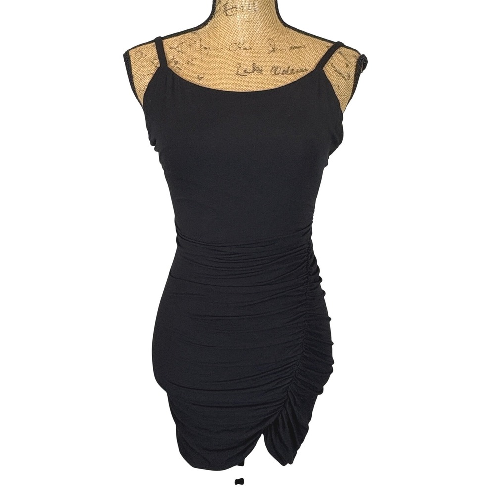 Lovers + Friends Black Ruched Bodycon Mini Dress Tulip Hem Clubwear Size Small‎